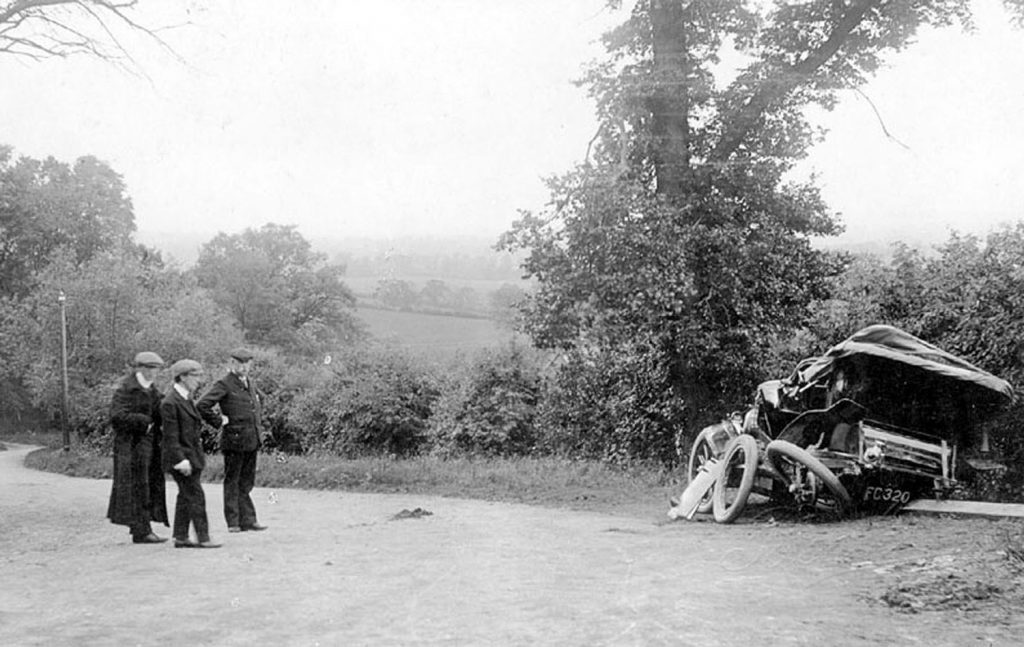 Early road accident, B4086, Radway, 1889